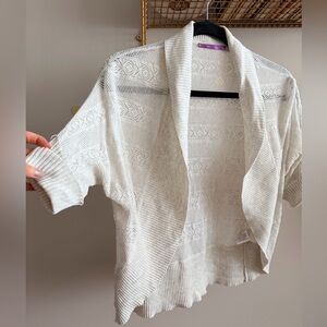 Cream Open Knit Short Sleeve Cardigan – Size Medium – Cotton Blend